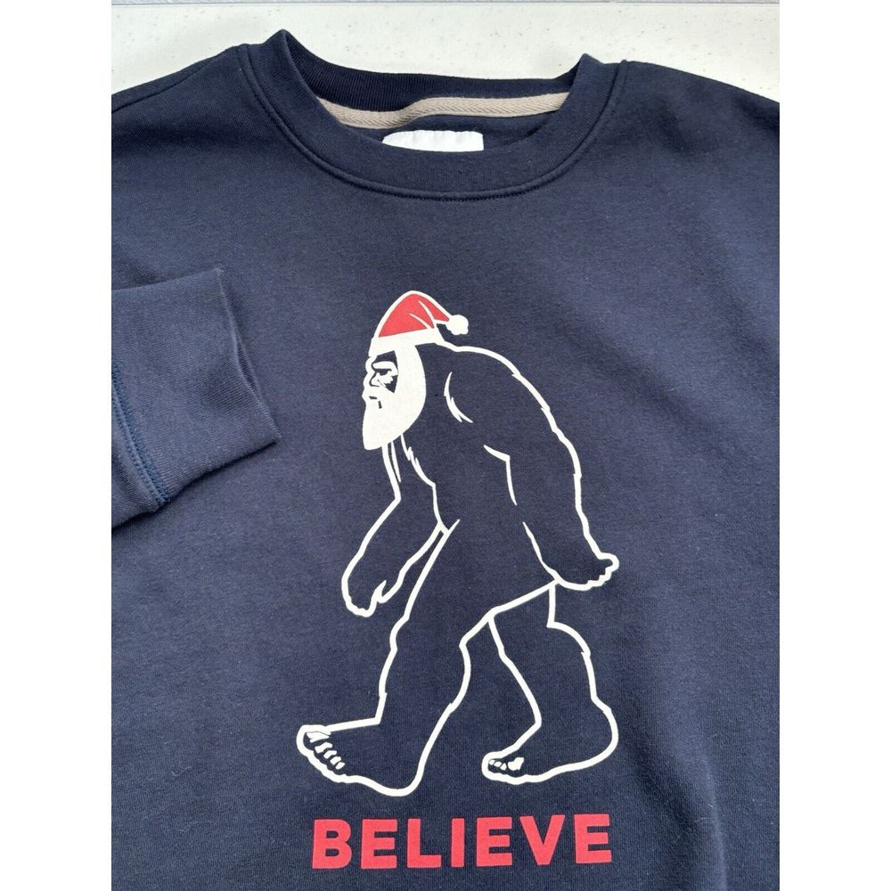 Old Navy Unisex Small Blue Bigfoot Christmas Santa Believe Graphic‎ Sweatshirt